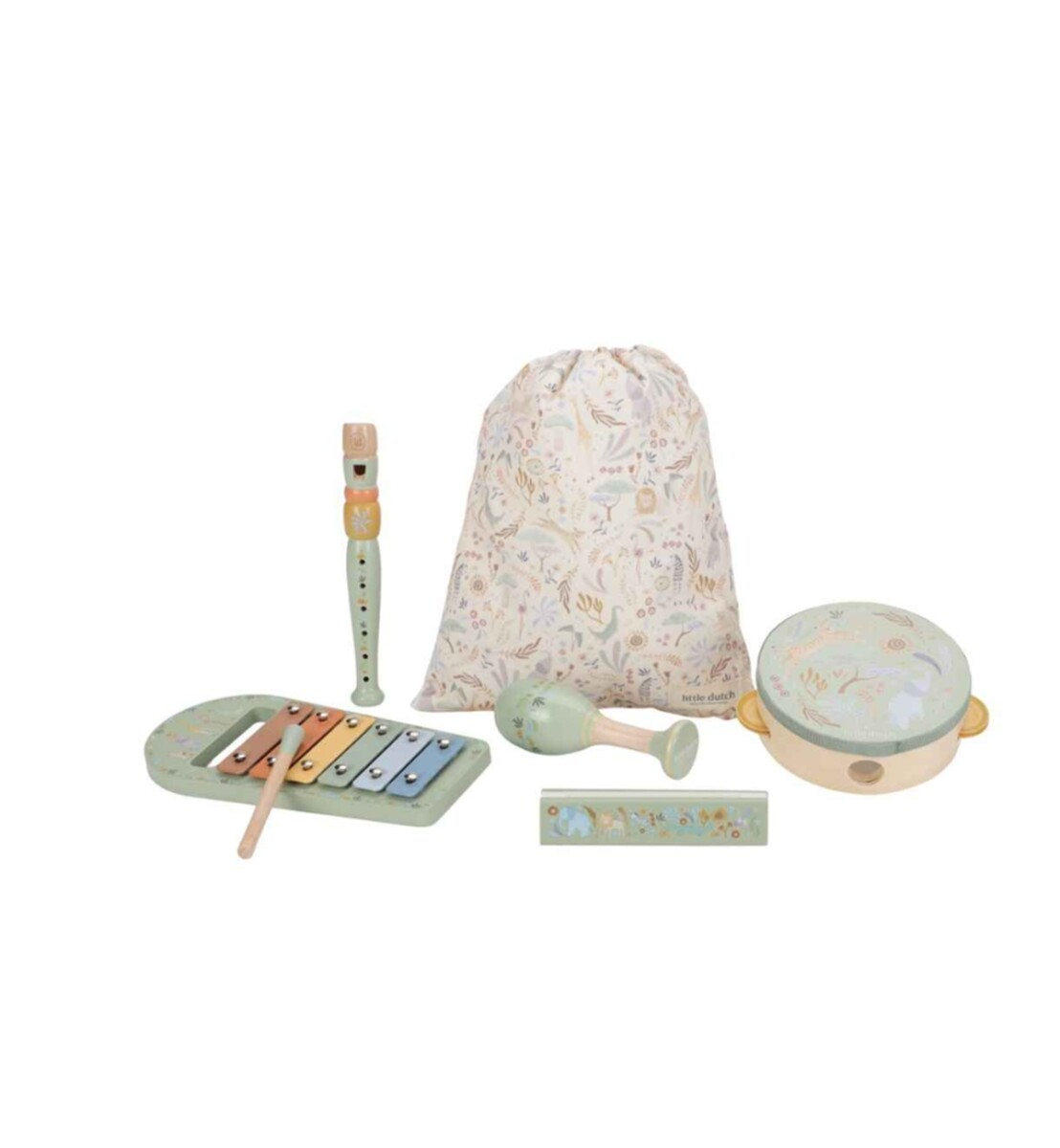set-musicale-legno-strumenti-little-dutch-green-safari-friends-new-collection