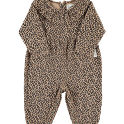 Baby Jumpsuit With Collar Brown Animal Print