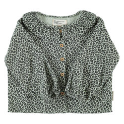Blouse Round Collar Mint Green Animal Print